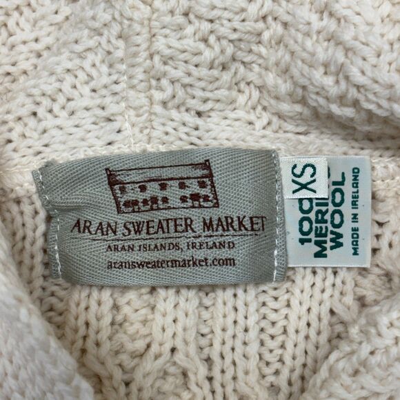 Aran Sweater Market Women Knit Fisherman Cardigan XS X-Small Merino Wool C024 -9 - Picture 5 of 15